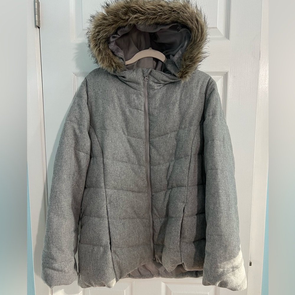GAP Wool Jacket Gray Puffer  Quilted Insulated Women Size XXL